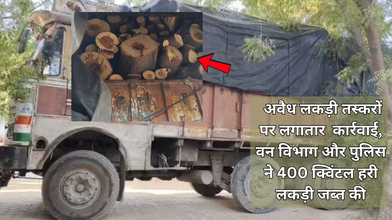 अवैध लकड़ी तस्करों पर लगातार दूसरे दिन बड़ी कार्रवाई, वन विभाग और पुलिस ने 400 क्विंटल हरी लकड़ी जब्त की